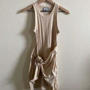 Runaway the Label Tan Sheath Mini Dress with Ruched Tie Front / Medium